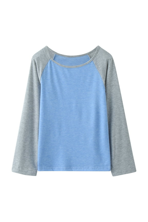 Long Sleeve Shirts for Girls 6-7 Little Girls Casual Long Sleeve Raglan Sleeve T Shirts Crewneck Tunic Tops Kids Teen Color Block Tee Blouses Autumn Clothes A-Light Blue, 12-13 Years
