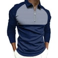 thumbnail image 1 of Long Sleeve Shirts for Men Business Casual Tops for Men, Formal Zip Mock Lapel Collar Patchwork Stiple Print Golf Shirts for Men, Softy Lightwight Shirts Gifts for Him(Navy,M), 1 of 5