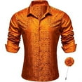 thumbnail image 1 of Long Sleeve Shirts for Men Button Up Slim Fit Casual Vintage Jacquard Tops Solid Color Turn Down Collar 2025 Fall Winter Trendy Mens Shirts Orange XXXXL, 1 of 5