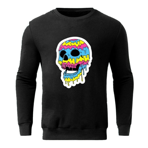 Long Sleeve Shirts for Men Light Weight Sweatshirts Sleeve Top Baggy Long Tan Sweatshirt Casual Pullover Men's Autumn And Winter Fashion Festival Printed Solid Color Hoodless Sweatshirt Black M