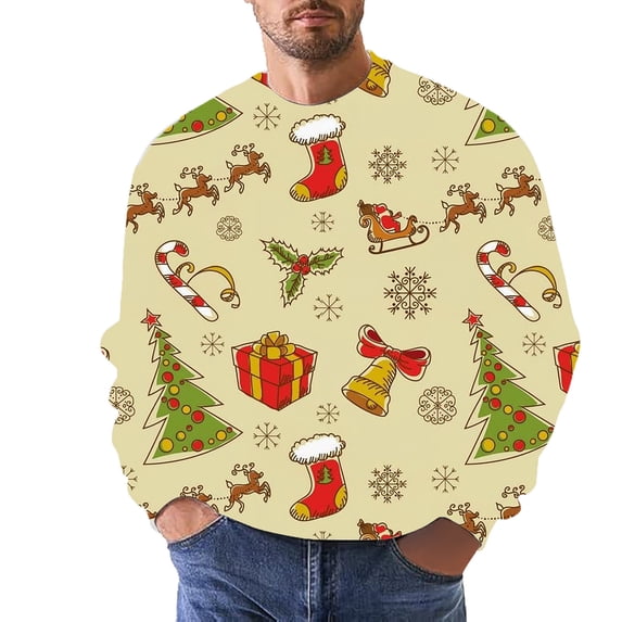 Long Sleeve Shirts for Men Men's Christmas Fashion Casual Part 3D Print Long Sleeve Hooded Sweater Tops Zip up Jacket Mens Mens Hooded Sweatshirt Zip Front Hoodie Jacket Clothes Half up Swea Yellow S