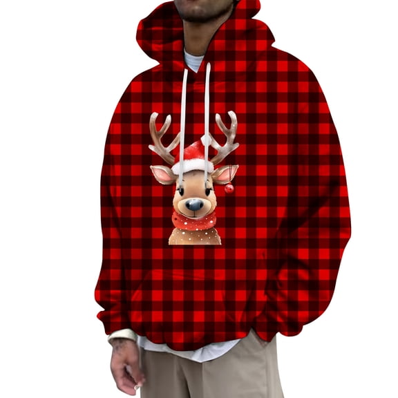 Long Sleeve Shirts for Men Men's Christmas Reindeer Fashion Casual Part 3D Print Long Sleeve Drawstring Hooded Sweater Tops Polyester Hoodie Men Hoodie Sweatshirt with Hood Sweatshirt Zip up Purple L