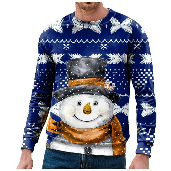 Long Sleeve Shirts for Men Men's Fashion Casual Loose Christmas Bib Snowman Print Neck Comfortable Hoodless Sweatshirt Hooded Pullover Shirt Men Two Piece Pants Suit Sweatshirt No Sleeves B Orange XL