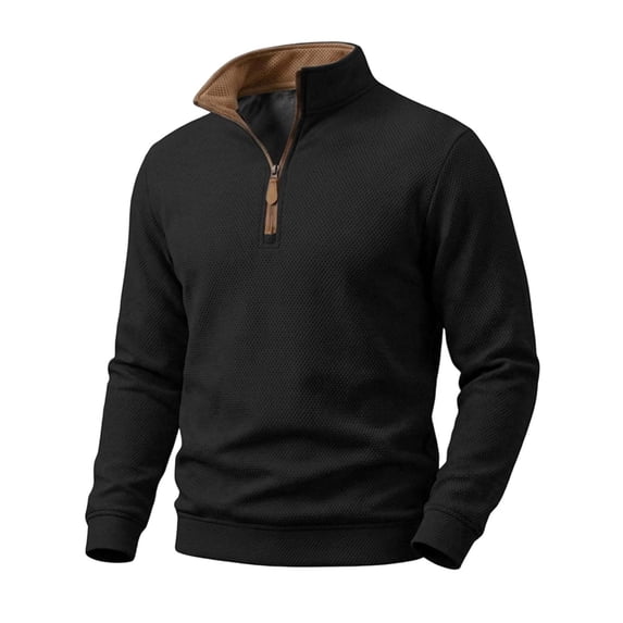 Long Sleeve Shirts for Men, Men's Fleece Lined Sweatshirt, Stretch Waffle Knit Quarter Pullover, Warm Thermal Mock Neck, Half Zip, Business Casual Fashion, for Golf Daily Wear