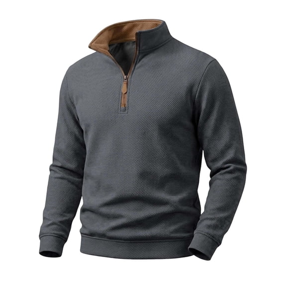 Long Sleeve Shirts for Men, Men's Fleece Lined Sweatshirt, Stretch Waffle Knit Quarter Pullover, Warm Thermal Mock Neck, Half Zip, Business Casual Fashion, for Golf Daily Wear