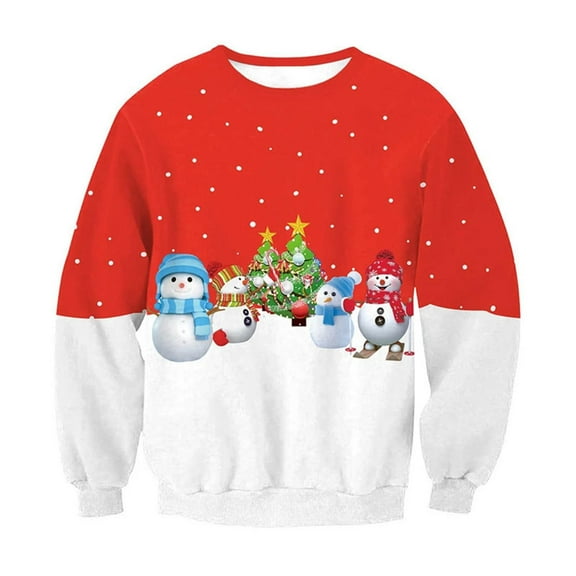 Long Sleeve Shirts for Men Men's Happy Christmas Day Clothing 3D Digital Print Men's Crew Neck Sweatshirt Oversized Soft Sweaters Men Sweat Jacket for Sweatshirt Crop Shoulder Sweater Zip up Sl Red M