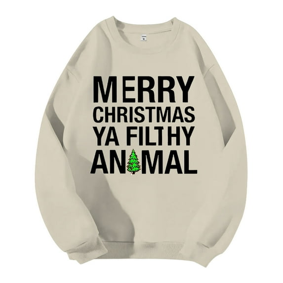 Long Sleeve Shirts for Men Mens Christmas Fall Plus Size Hoodless Pullovers Fashion Sweatshirts Holiday Logo Print Clothing Tops Foreign Hoodie Men Sweatpants Set No Hood Hoodie Equator Sweat Beige M