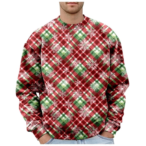 Long Sleeve Shirts for Men Mens Christmas Plus Size Hoodless Pullovers Fashion Sweatshirts Holiday Logo Print Clothing Tops Hop Oversized Sweatshirts Mens Hoodies under 10 Long Sleeve Fall Sh Green S