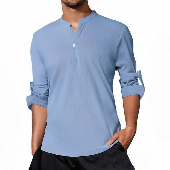 Long Sleeve Shirts for Men,Plaid Shirt Long Sleeve Stand Collar Button Up Pineapple Design Nylon Blend Comfortable Wear Top,Mens Long Sleeve Tee Shirts,M,Blue