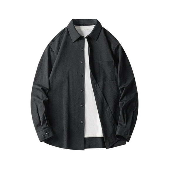 Long Sleeve Shirts for Men with Pocket Big & Tall M-4X Lightweight Tshirts Plus Size Button-Down Collared Solid Comfort Work Lapel Tees Tops