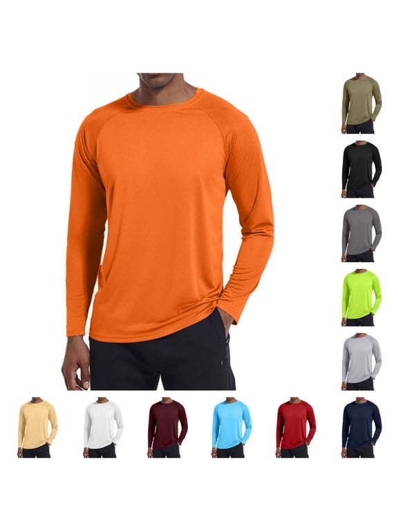 Long Sleeve Shirts Men UPF 50+ UV Sun Protection Athletic Shirts for Outdoor Hiking Running Workout Rash Guard Orange M