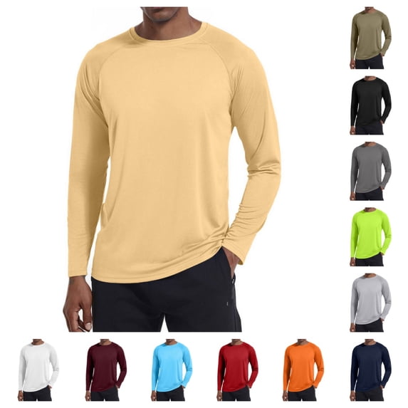Long Sleeve Shirts Men UPF 50+ UV Sun Protection Athletic Shirts for Outdoor Hiking Running Workout Rash Guard Yellow 2XL
