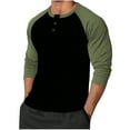thumbnail image 1 of Long Sleeve Shirts, Men's Fashion Color-Blocked Solid Color Raglan-Sleeve Casual Button POLO Shirt Long-Sleeve Round-Neck Top, Regular-Fit, Men's Long Sleeve Shirts, 1 of 2
