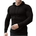 thumbnail image 1 of Long Sleeve Shirts Mens Clothing Fashion Hoodie Ribbed Slim Fit Muscle Fitness Sports Hooded Pullover Sweatshirt, 1 of 5