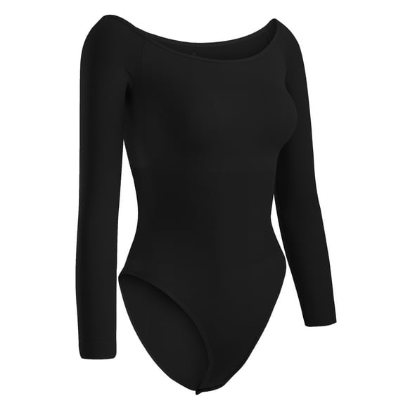 Long Sleeve Shirts Solid Scoop Neck Pullover Shirt Tops Bodysuit for Women's Autumn and Winter