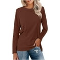 thumbnail image 1 of Long Sleeve Shirts Tops for Women Round-Neck Trendy Fall Winter Striped Solid Color Block Pullover Casual Loose T-Shirt Tops,Coffee,L, 1 of 4