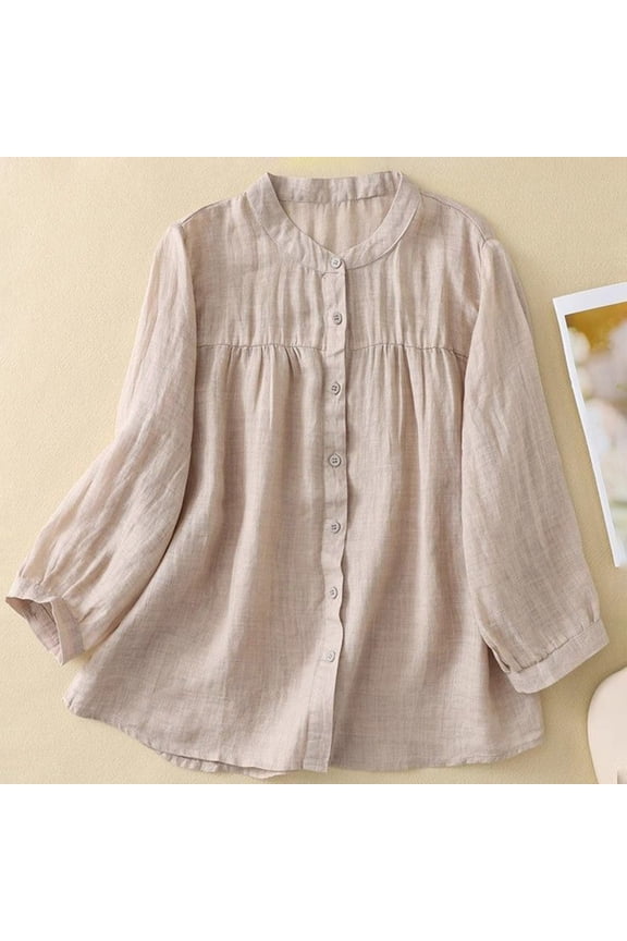 Long Sleeve Shirts for Women 3/4 Sleeve Linen Shirts For Women 2025 Cotton Summer Retro Embroidered Boho Tops Casual Trendy Vacation Blouse,Yellow Women's Long sleeve T-shirt M