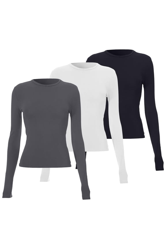 Long Sleeve Shirts for Women 3 Pieces Women Basic Long Sleeve Top Slim Baby Tee Round Neck Dupe Crop Layering Slim Top Blouse Aesthetic Streetwear Womens Fashion Top Shirts