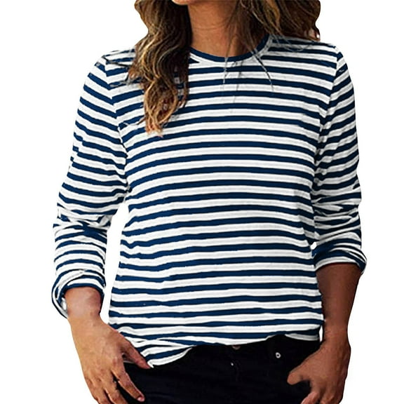 Long Sleeve Shirts For Women Casual Striped Long Sleeve Top Crew Neck Knit Ribbed Basic T-Shirt Cloth Material Comfortable For All-Day Wear Versatile For Various Occasions 1Pc Womens Shirts