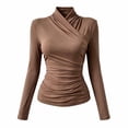 thumbnail image 1 of Long Sleeve Shirts for Women Fitted Shirts Fall Outfits Draped Tops for Women High Neck Flowy Top Casual Tops Y2k Formal Tops Cute Long Sleeve Tops Henley Tops, 1 of 4