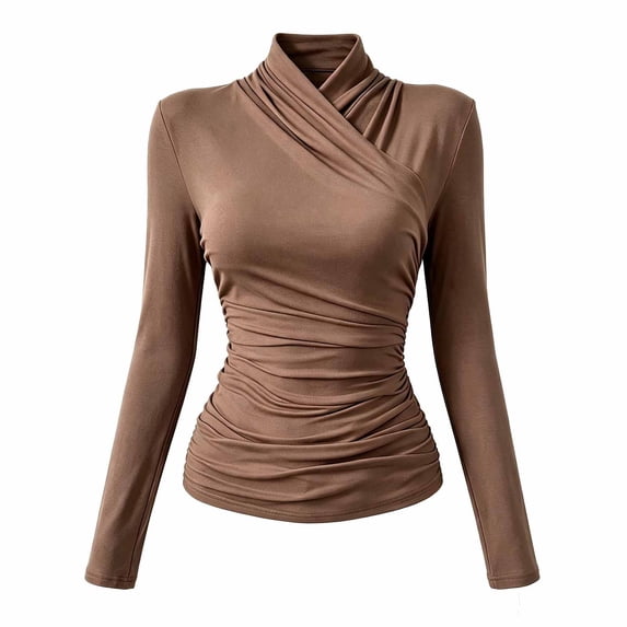 Long Sleeve Shirts for Women Fitted Shirts Fall Outfits Draped Tops for Women High Neck Flowy Top Casual Tops Y2k Formal Tops Cute Long Sleeve Tops Henley Tops
