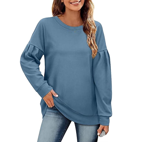 Long Sleeve Shirts for Women Clothing T Shirts for Women Women's Autumn Winter Solid Color Hoodie Crew Neck Splicing Long Sleeved Top Woman Spring Tops for Women 2026 Womens Blouses