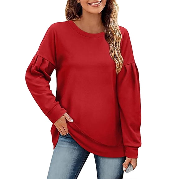Long Sleeve Shirts for Women Clothing T Shirts for Women Women's Autumn Winter Solid Color Hoodie Crew Neck Splicing Long Sleeved Top Woman Spring Tops for Women 2026 Womens Blouses