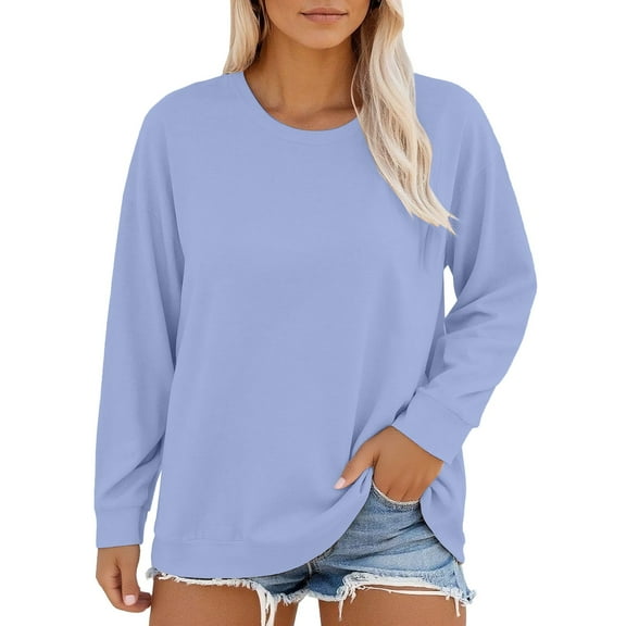 Long Sleeve Shirts for Women Cute Pullover Shirts Solid Color Fall Outfits Plus Size Shirts Going Out Tops Loose Fit T Shirt Basic Tees Shirts Crew Neck Sweatshirt for Women Oversize Tops S-5XL