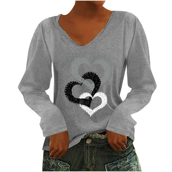 Long Sleeve Shirts Women Dressy Clearance Sweatshirt Women Casual Printing V Neck Long Sleeve Pullover Sweatshirt