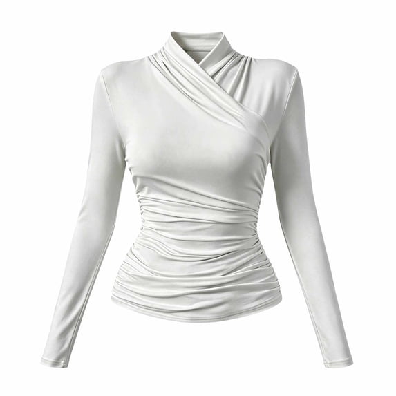 Long Sleeve Shirts for Women Fitted Shirts Draped Tops Work Blouse Elegant Tops Lightweight Tops High Neck Vacation Outfits Comfy Clothes Business Casual Tops Basic Shirts