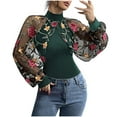 thumbnail image 1 of Long Sleeve Shirts for Women Floral Mesh Sheer Top Embroidery Lace Blouse Patchwork Tshirt Crew Neck Slim Fit Blouses Easy Breathable Shirt Trendy Outfits Going Out Tops Comfy Daily Tee, 1 of 3