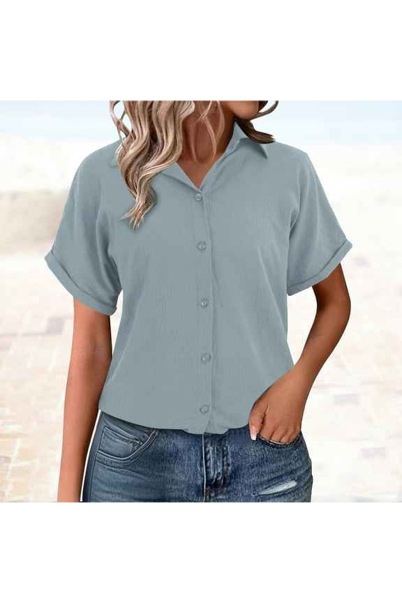 Long Sleeve Shirts for Women, Gray Muslin Blouse Summer Cotton Short Sleeve Linen V Neck Long Tunic, Button Down Shirts for Women, M, V Neck T Shirts for Women, Polyester Summer Shirts for Women 2025