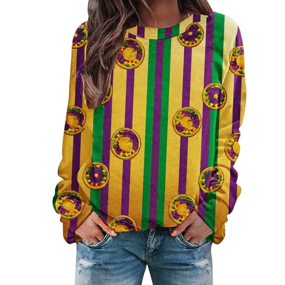 Sweatshirt for Women Hemlock Striped Letter Print Sweatshirt Casual Long Sleeve Crew Neck Warm Pullover for Spring And Fall