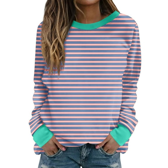 Long Sleeve Shirts for Women Hemlock Oversized Sweatshirts for Women Loose Fit Long Sleeve Pullover Tops Striped No Hood Crewneck Casual Comfy Blouses Sweatshirt