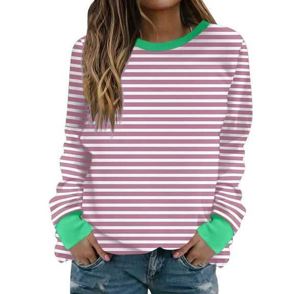 Long Sleeve Shirts for Women Hemlock Oversized Sweatshirts for Women Loose Fit Long Sleeve Pullover Tops Striped No Hood Crewneck Casual Comfy Blouses Sweatshirt