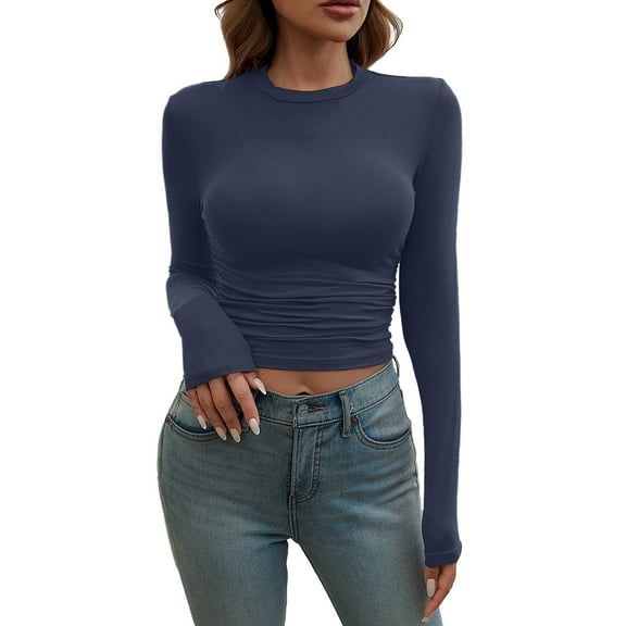 Long Sleeve Shirts For Women Long Sleeve Crew Neck Slim Fit T-Shirt Basic Tees For Going Out Breathable High-Stretch & Not See Through Easy To Pair With Coats & Jeans 1Pc Womens Shirts