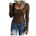 thumbnail image 1 of Long Sleeve Shirts for Women Low Cut Henley Top Ribbed Knit Shirt Slim Fit Tops Scoop Neck Ribbed Knit Shirts Tops Womens Clothing Cheap, 1 of 8