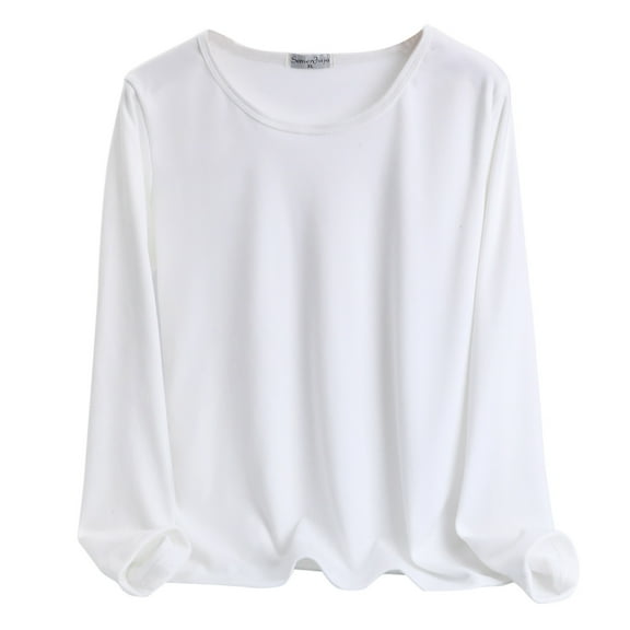 Long Sleeve Shirts for Women O Neck Fleece Lined Thermal Underwear Slim Long Sleeve Top Warm Soft Polyester Spandex Winter Outdoor Indoor Base Layer Shirts for Women Womens Blouses