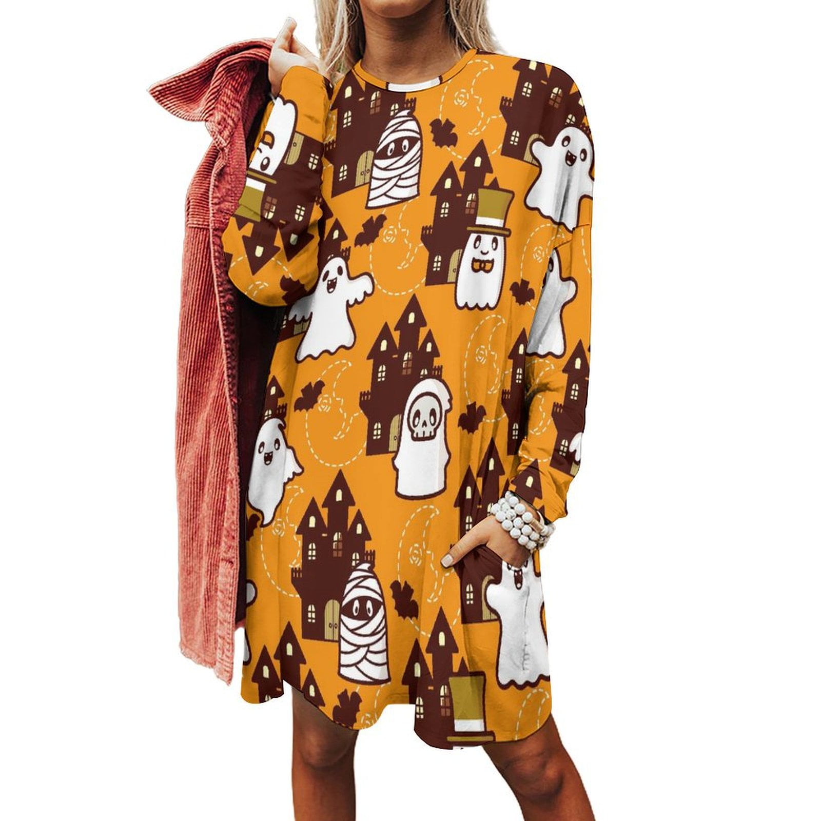 Women's T shirt Tee Halloween Shirt Beige Ghost Print Short Sleeve Halloween