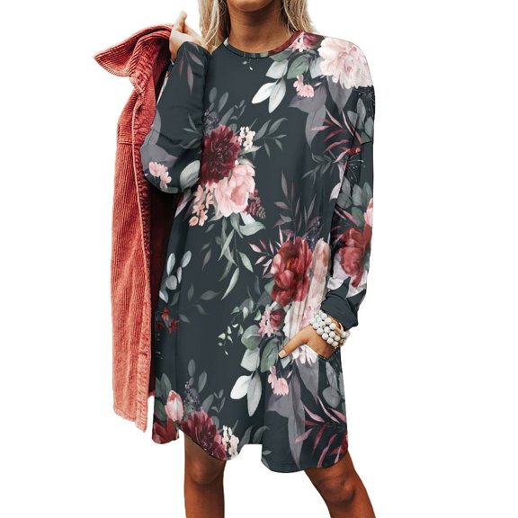 Long Sleeve Shirts for Women with Pocket - Watercolor Floral Womens Long Sleeve T Shirts Basic Tee Crew Neck, Loose Fit Fall Outfits Tops Fashion Clothes for Women 2024