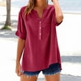 thumbnail image 1 of Long Sleeve Shirts for Women, Red Casual Solid Color Sleeve Collar Loose Button Shirt Top, Linen Shirts for Women, L, Workout Shirts Women, Polyester Women's T-shirts, 1 of 9