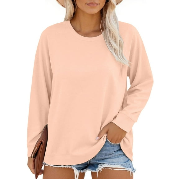 Long Sleeve Shirts for Women Solid Color Cute Pullover Shirts Oversize Tops Work Out Shirts Women Cozy Tops Crew Neck Sweatshirt for Women Plus Size Womens Clothing Going Out Tops Watermelon red