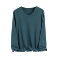 thumbnail image 1 of Long Sleeve Shirts Women Solid V Neck Thin Fleece Tunic Tops for Leggings Casual Basic Pullover Tee, 1 of 7