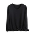 thumbnail image 1 of Long Sleeve Shirts Women Solid V Neck Thin Fleece Tunic Tops for Leggings Casual Basic Pullover Tee, 1 of 7