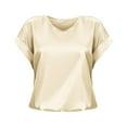 thumbnail image 1 of Long Sleeve Shirts For Women Spring Summer Short Sleeved Satin Shirt Loose Casual Round Neck T-Shirt Polyester & Spandex Fabric Comfortable Easy To Match Outfits 1X T-Shirt Womens Shirts, 1 of 6