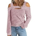 thumbnail image 1 of Long Sleeve Shirts Women Sweater Tops Cold Shoulder Blouses Solid Color Slim Fit Tee Casual Pullover Hoodie (Pink M), 1 of 5