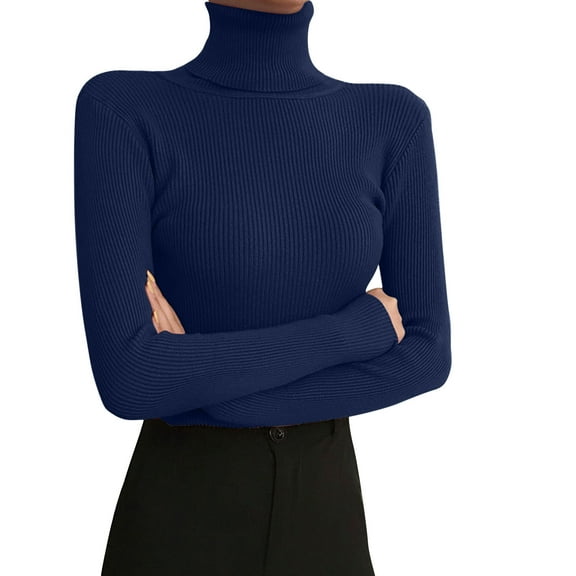 Long Sleeve Shirts for Women Turtleneck Long Sleeved Tight Knit Pullover Sweater Warm Soft Polyester Rayon Spandex Casual Autumn Winter Undershirt Shirts for Women Womens Blouses