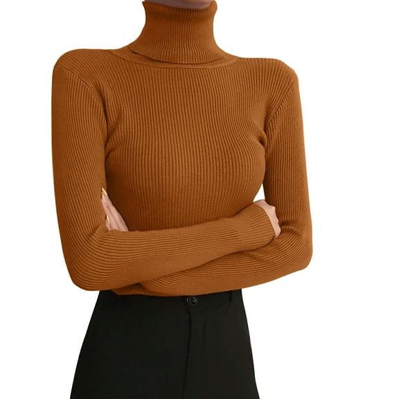 Long Sleeve Shirts for Women Turtleneck Long Sleeved Tight Knit Pullover Sweater Warm Soft Polyester Rayon Spandex Casual Autumn Winter Undershirt Shirts for Women Womens Blouses
