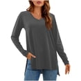 thumbnail image 1 of Long Sleeve Shirts for Women V Neck Solid Loose Pullover Shirts Casual Lightly Side Split Blouse Tops Fall Fashion Comfy Trendy Outfits Basic Workout Tees Going Out Beach Vacation Clothes 2025, 1 of 6