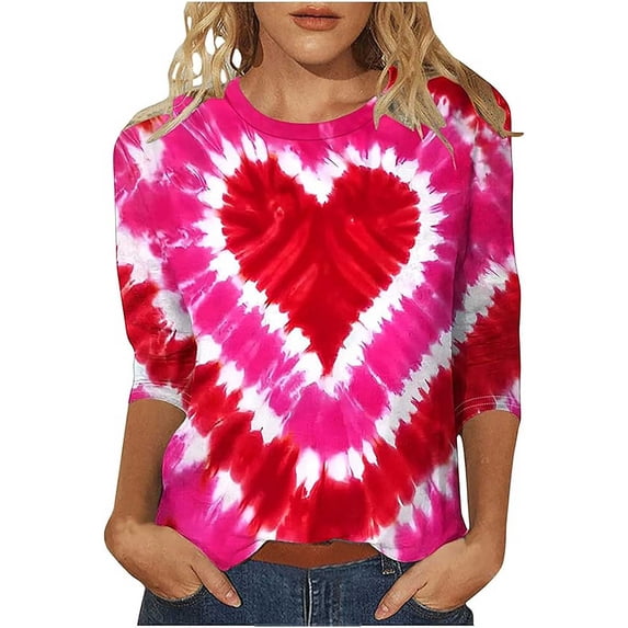 Long Sleeve Shirts for Women Valentines Day Shirts for Love Heart Print 3/4 Sleeve Tops Cotton Crewneck Pullover Blouse Gifts Tunic Tshirt Long Sleeve Tops
